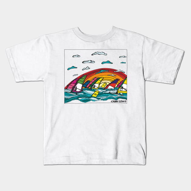 Windsurfing racing Kids T-Shirt by CRAZY SILVER